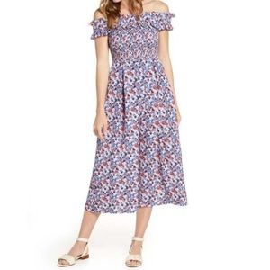 1901 Off the shoulder smocked cropped jumpsuit